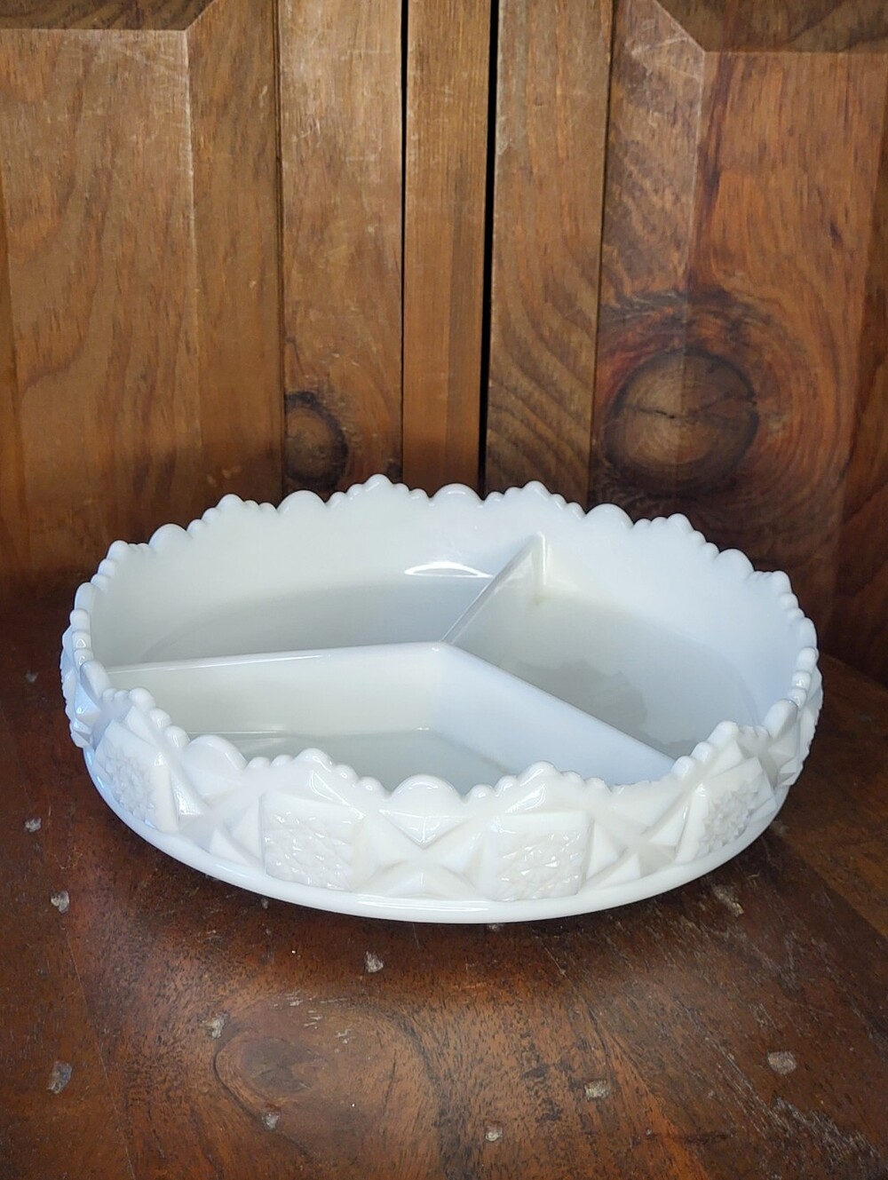 White Divided Milk Glass Serving Dish